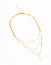 Waterproof Gold Plated Stainless Steel Cross Layered Necklace - link has visual effect only