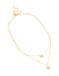 Waterproof Gold Plated Stainless Steel Star & Shell Layered Necklace - link has visual effect only