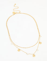 Waterproof Gold Plated Stainless Steel Pearl & Coin Layered Necklace - link has visual effect only