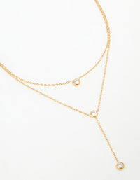 Waterproof Gold Plated Stainless Steel Diamante Pendant Layered Necklace - link has visual effect only