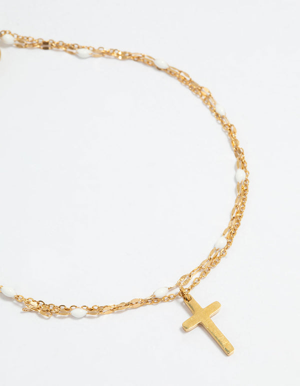Waterproof Gold Plated Stainless Steel Layered Cross Bracelet