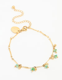 Waterproof Gold Plated Stainless Steel Green Beaded Bracelet - link has visual effect only