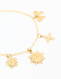 Waterproof Gold Plated Stainless Steel Flower & Sun Charm Bracelet - link has visual effect only