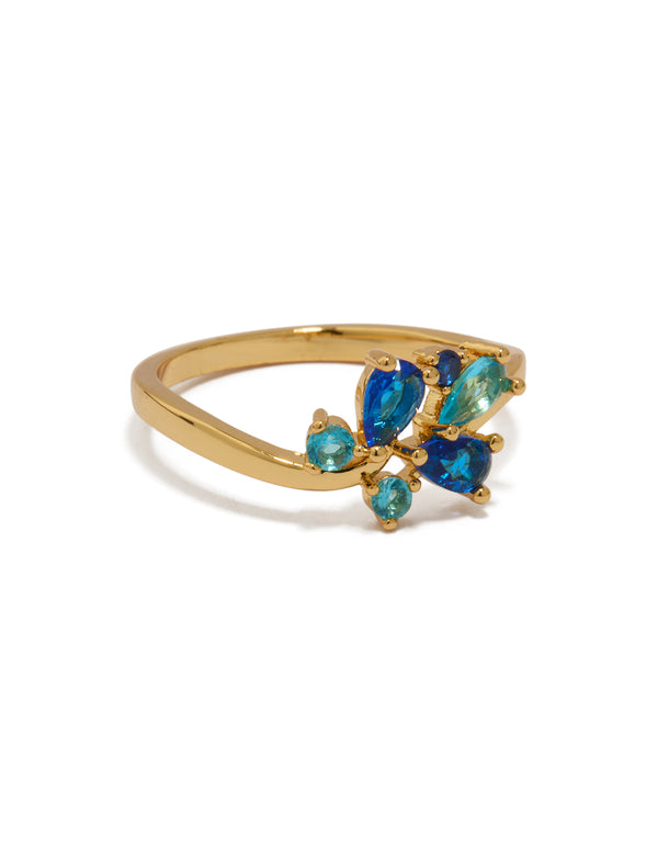 Gold Plated Blue Cubic Zirconia Cluster Ring