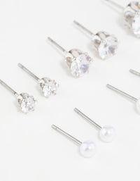 Silver Pearl & Cubic Zirconia Stud Earrings 6-Pack - link has visual effect only