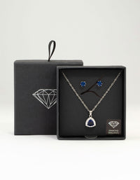 Silver Blue Cubic Zirconia Blue Pendant Necklace & Earrings Set - link has visual effect only