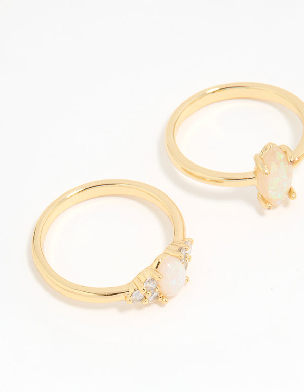 Gold Plated Cubic Zirconia Marquise Stacking Rings 3-Pack