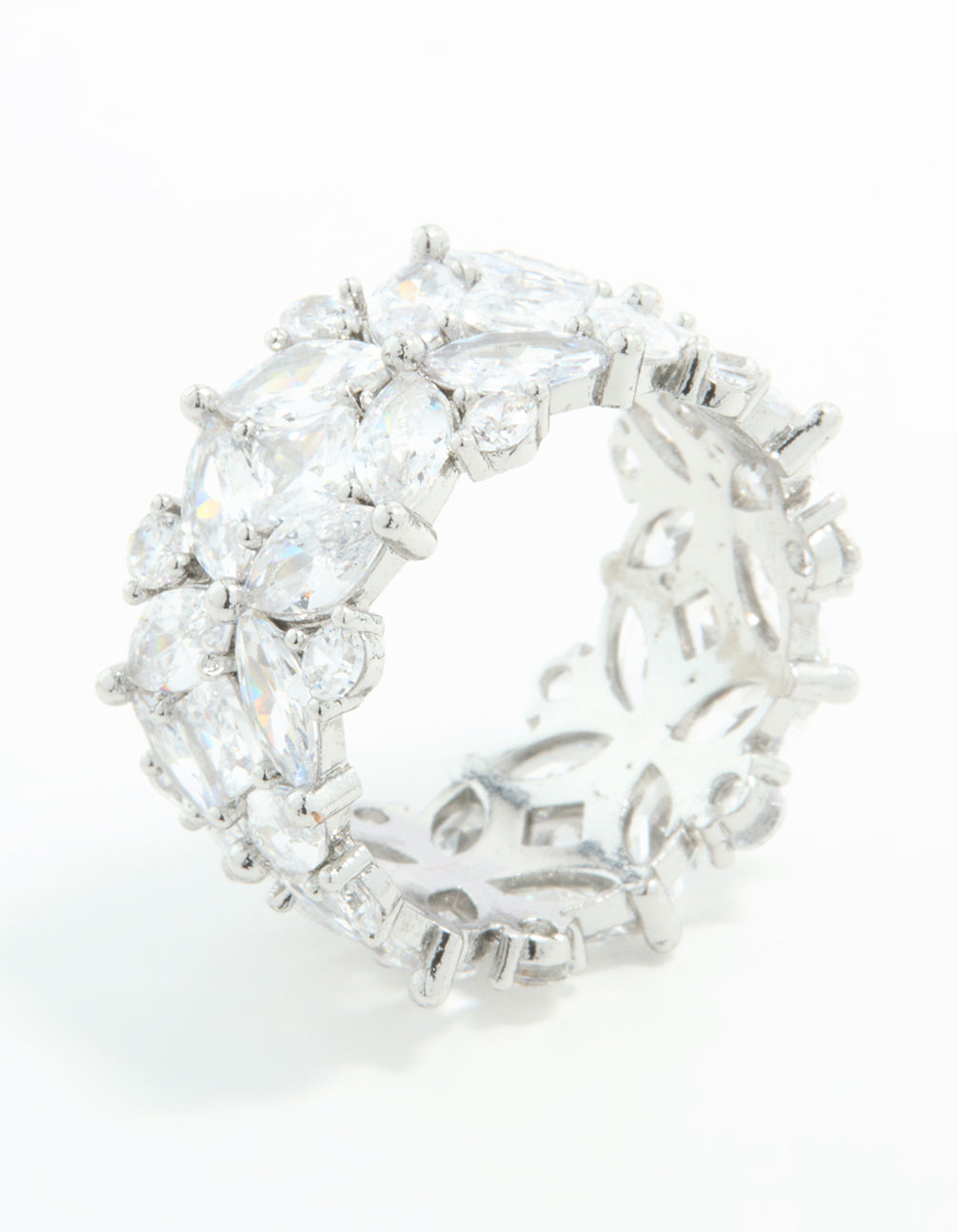 Silver Cubic Zirconia Statement Flower Ring