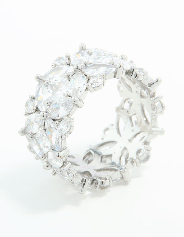 Silver Cubic Zirconia Statement Flower Ring