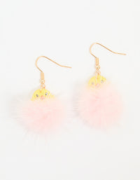 Kids Pink Pompom Chick Drop Earrings - link has visual effect only