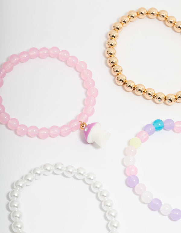 Kids Pastel Beaded Bunny & Flower Stretch Bracelets 5-Pack