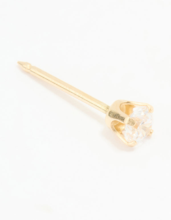 14KT Solid Yellow Gold 3MM Cubic Zirconia Piercing Stud