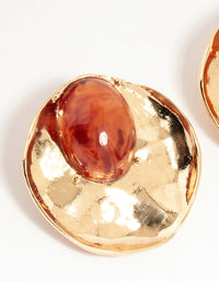 Gold Stone Disc Large Stud Earrings - link has visual effect only