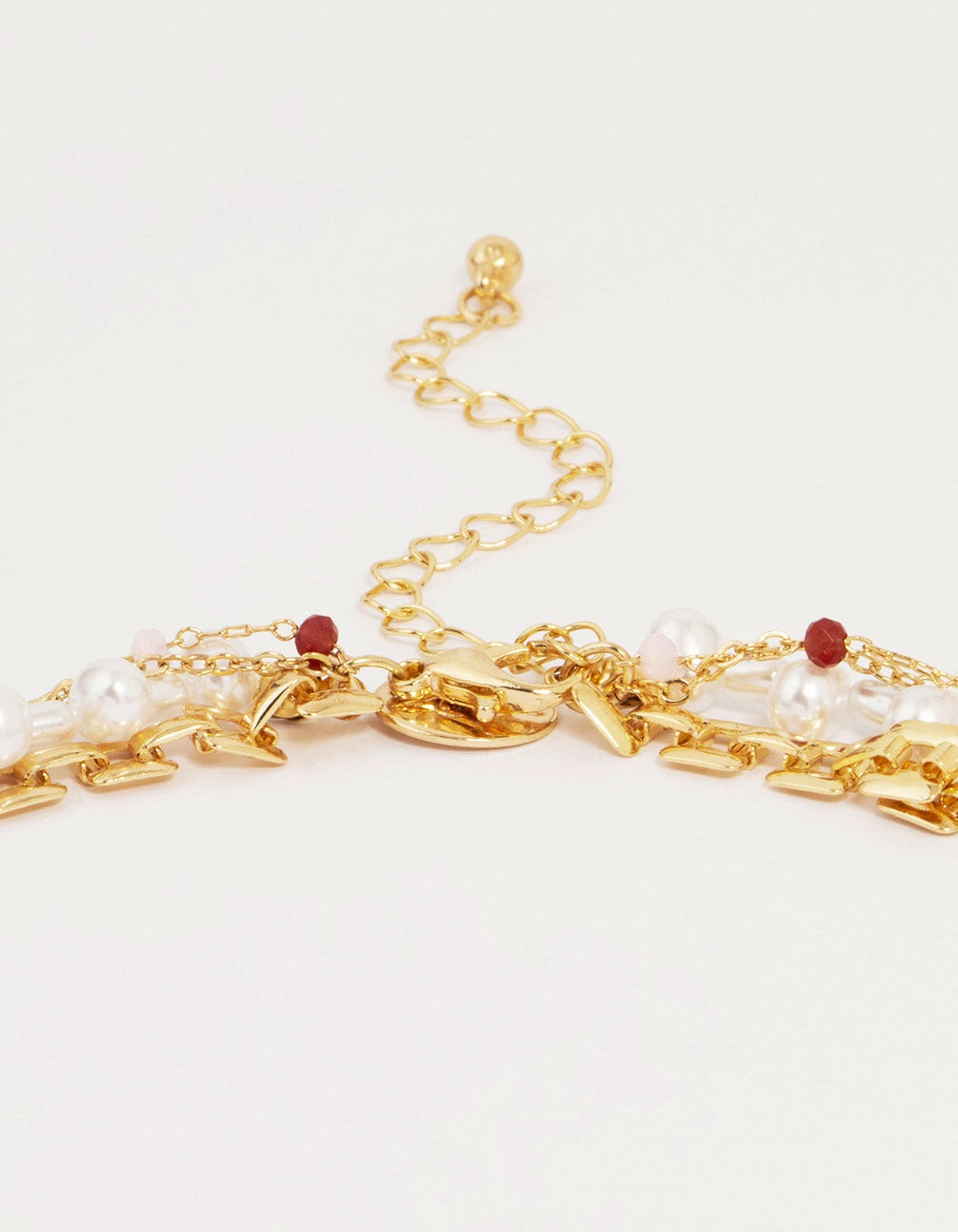 Gold Red Diamante Cross Layered Necklace