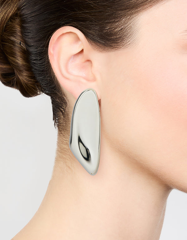 Silver  Large Curved Drop Earrings