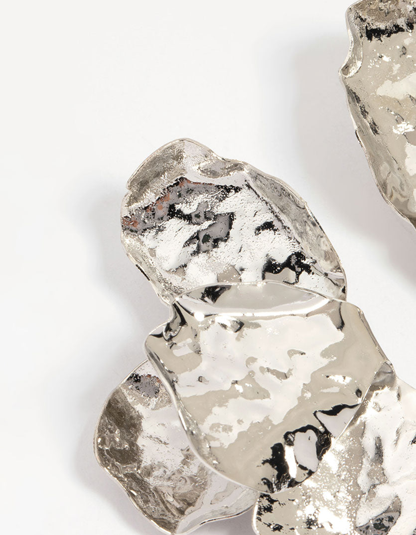 Silver Hammered Statement Petal Stud Earrings