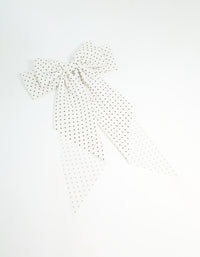 White Dotted Satin Fabric Bow Hair Clip - link has visual effect only