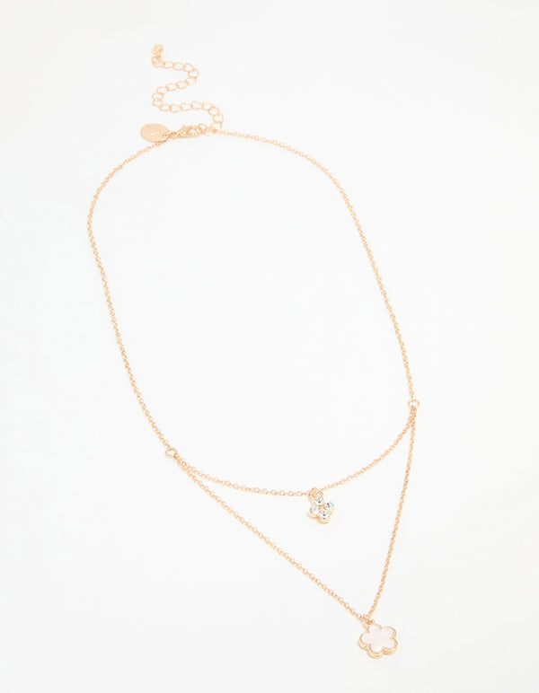 Gold Diamante Flower Layered Necklace