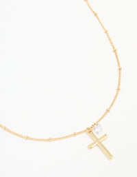 Gold Plated Cubic Zirconia Cross Pendant Necklace - link has visual effect only