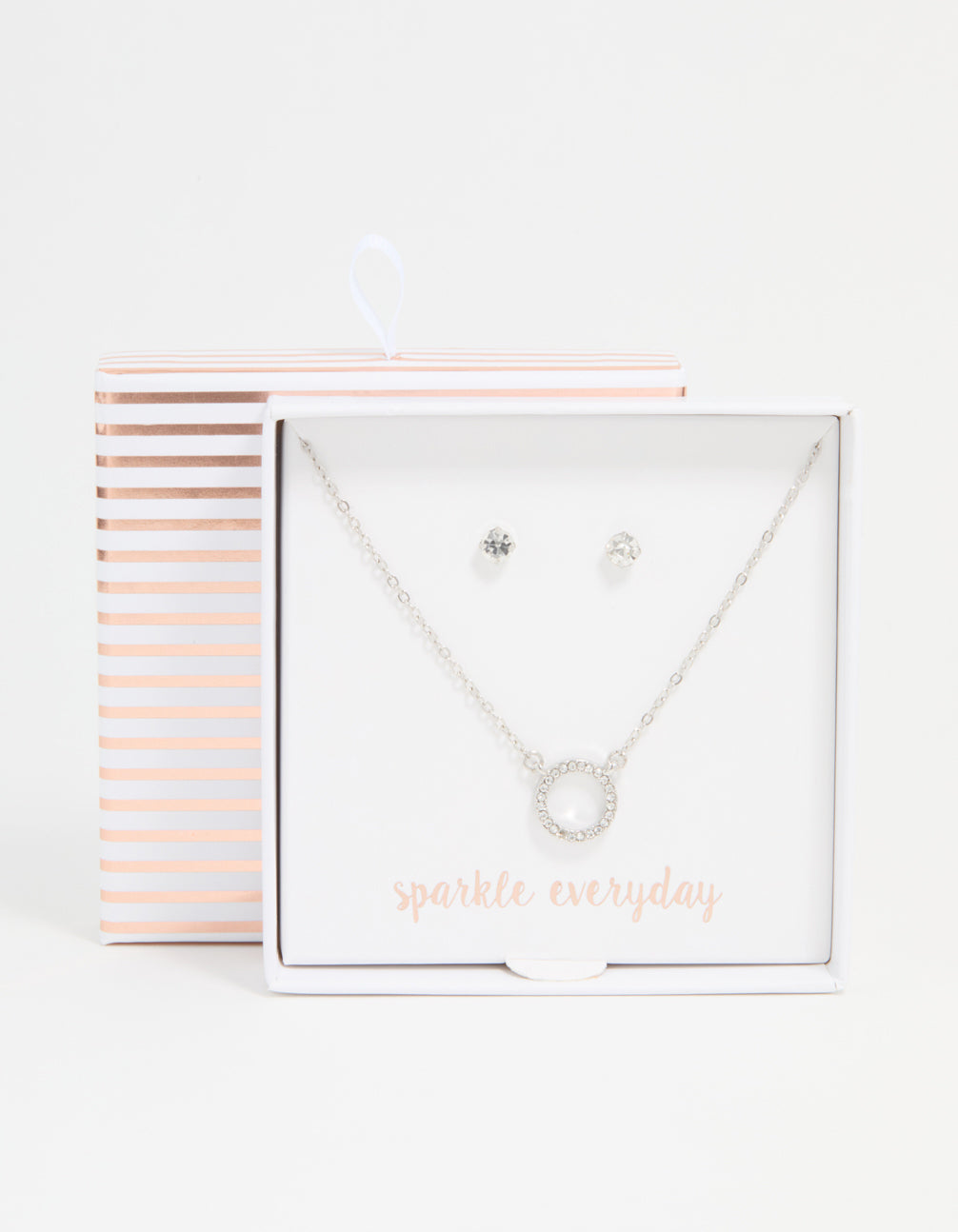 Silver Diamante Circle Pendant Necklace & Stud Earrings Set