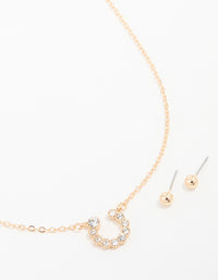 Gold Diamante Circle Necklace & Stud Earrings Set - link has visual effect only