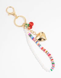 Gold Colourful Beaded Heart Keychain - link has visual effect only