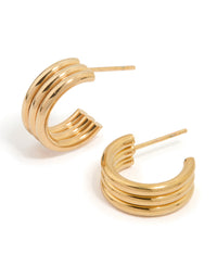 Waterproof Gold Plated Stainless Steel Fluted Hoop Earrings - link has visual effect only