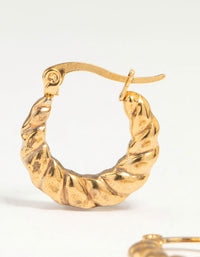 Waterproof Gold Plated Stainless Steel Textured Crescent Hoop Earrings - link has visual effect only