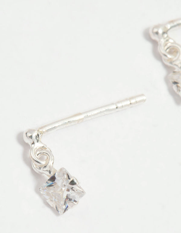 Sterling Silver Cubic Zirconia Princess Cut Drop Earrings