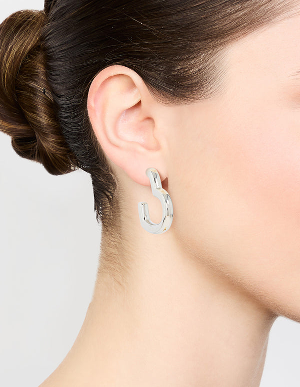Silver Heart Thread Through Hoop Earrings