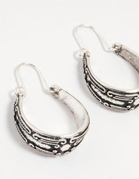 Antique Silver Engraved Medium Hoop Earrings 2-Pack - link has visual effect only