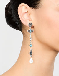 Antique Silver Pearl Turquoise Eye Drop Earrings - link has visual effect only