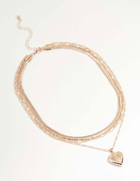 Rose Gold Figaro Heart Locket Layered Necklace - link has visual effect only