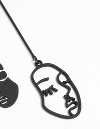Silver Black Coated Metal Face Drop Earrings - link has visual effect only