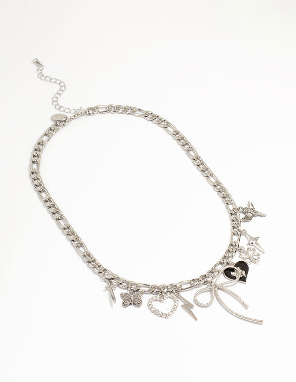 Silver Bow & Heart Charm Necklace