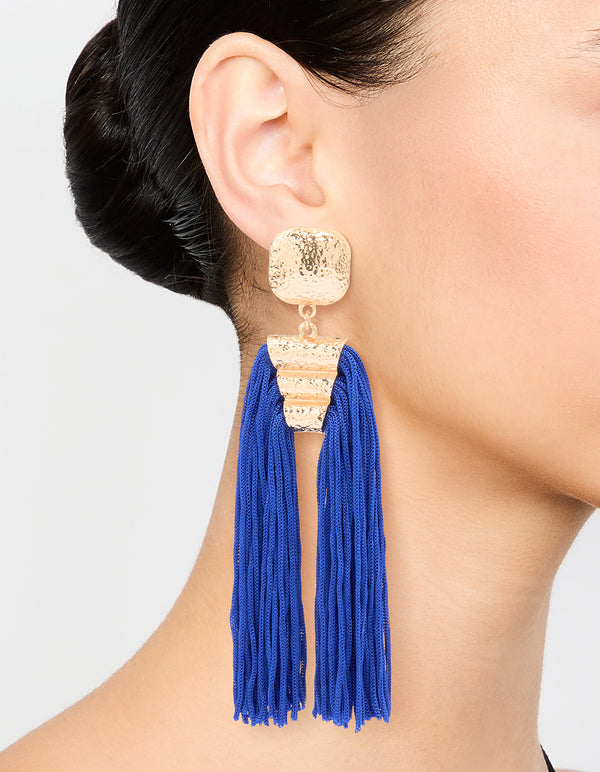 Gold Large Tassel Drop Earrings