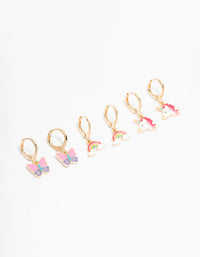 Kids Gold Pastel Unicorn & Butterfly Huggie Earrings 3-Pack - link has visual effect only
