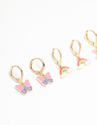 Kids Gold Pastel Unicorn & Butterfly Huggie Earrings 3-Pack - link has visual effect only