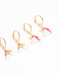 Kids Gold Pastel Unicorn & Butterfly Huggie Earrings 3-Pack - link has visual effect only