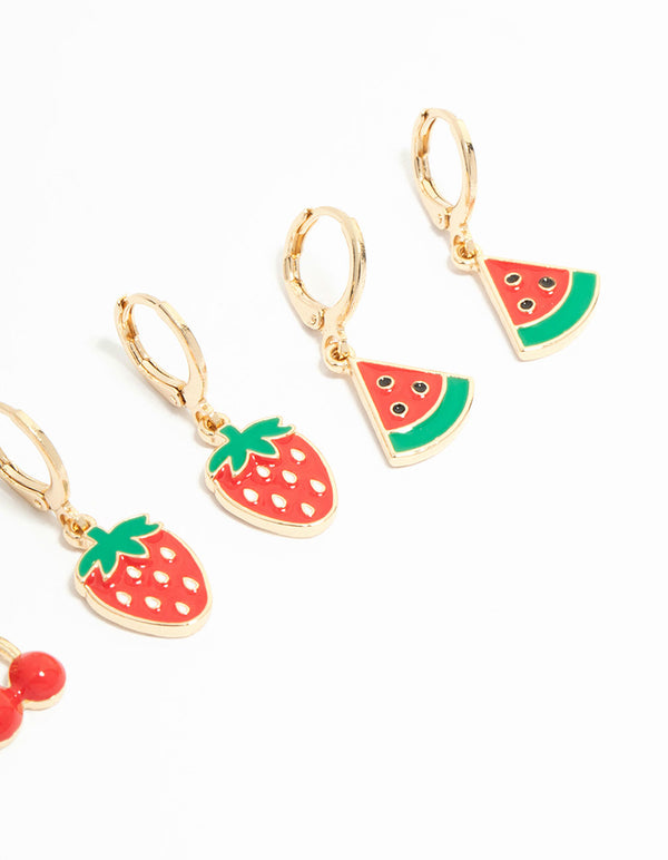 Kids Gold Tutti Frutti Huggie Earrings 3-Pack