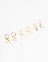 Kids Gold Bow & Heart Huggie Earrings 3-Pack - link has visual effect only