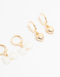 Kids Gold Bow & Heart Huggie Earrings 3-Pack - link has visual effect only