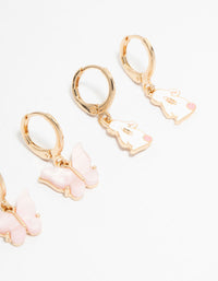 Kids Gold Bunny & Butterfly Huggie Earrings 3-Pack - link has visual effect only