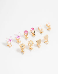 KIds Gold Pom Pom Flower & Butterfly Clip On Earrings 3-Pack - link has visual effect only