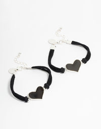 Kids Silver Mood Heart BFF Ribbon Bracelets 2-Pack - link has visual effect only