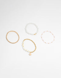 Kids Gold Happy Beaded Dainty Stretch Bracelets 4-Pack - link has visual effect only