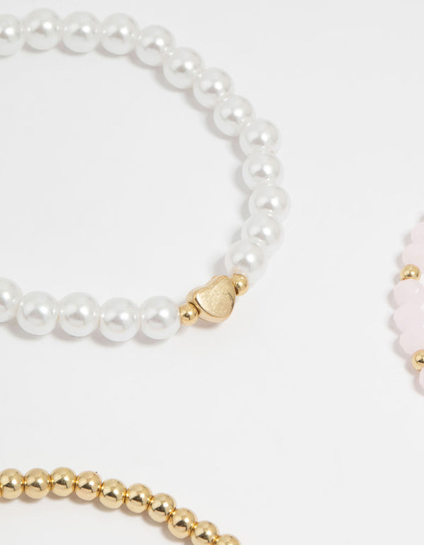 Kids Gold Happy Beaded Dainty Stretch Bracelets 4-Pack