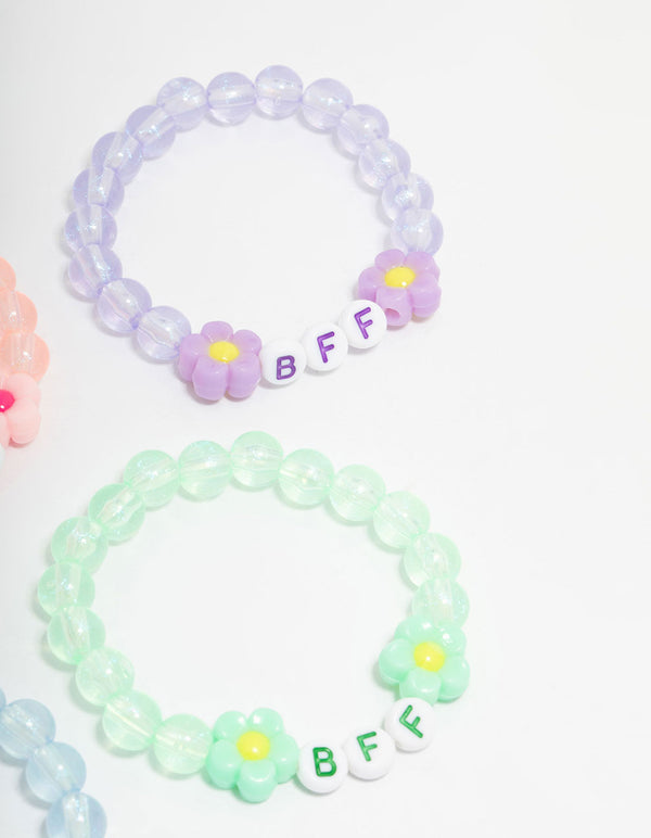 Kids Pastel Beaded  Best Friends Flower Bracelets 5-Pack