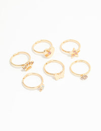 Kids Gold Diamante Butterfly Crown & Heart Fashion Rings 6-Pack - link has visual effect only
