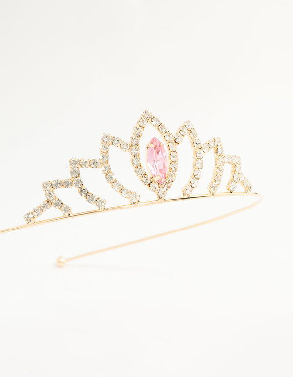 Kids Gold Pink Diamante Crown Headband